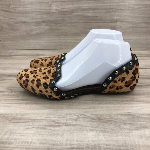 Corso Como Flats Women's 7.5  D'orsay Leopard Print Calf Hair Studded Sandals - Picture 9 of 13